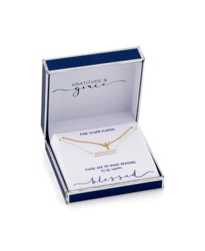 image of Gratitude & Grace Gold Two-Tone Cross and Cubic Zirconia Bar Layer Pendant Necklaces