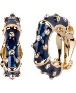 image of Grace Kelly Collection 18k Gold Plated Enameled Hoop Clip On Earring