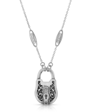 image of 2028 Antique-like Pewter Lock Pendant Necklace