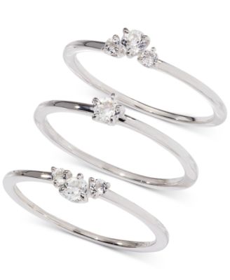 AVA NADRI - Silver-Tone 3-Pc. Set Crystal Rings