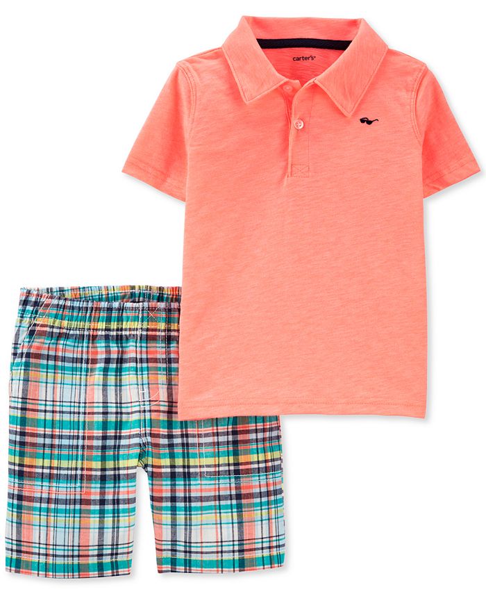 Carter's Toddler Boys 2Pc. Neon Polo & Plaid Shorts Set Macy's