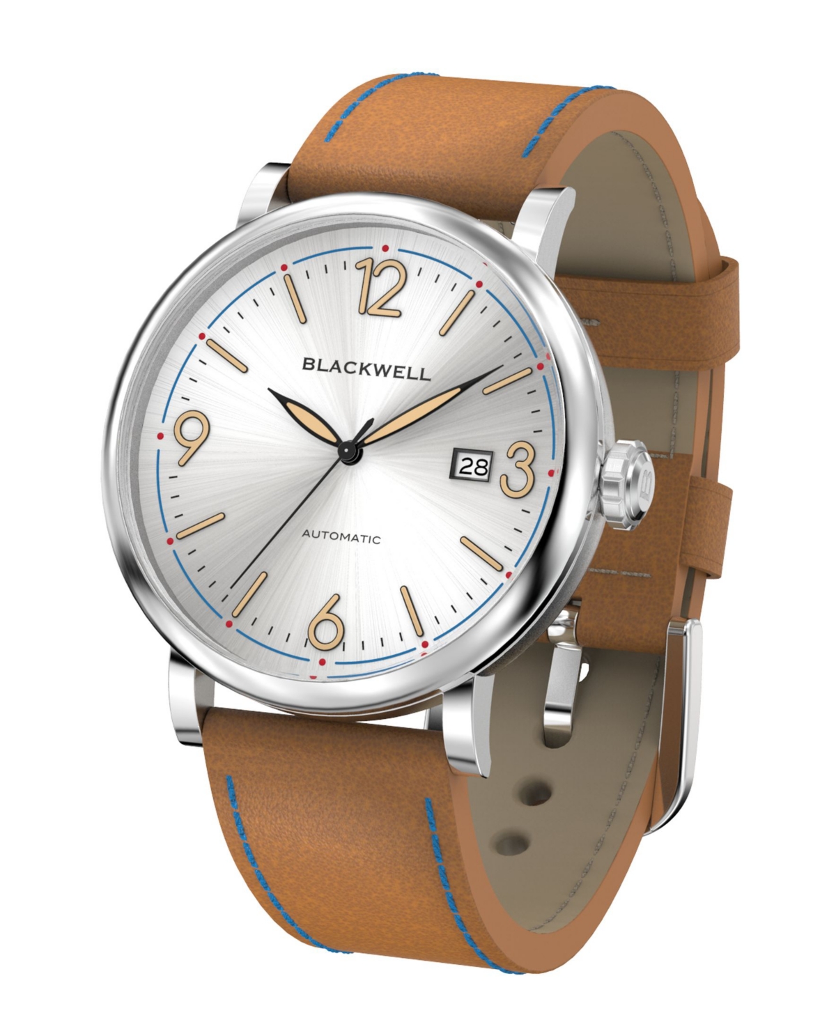 Blackwell White Silver Tone Dial with Silver Tone Steel and BrightLeather Watch 44 mm - Brown