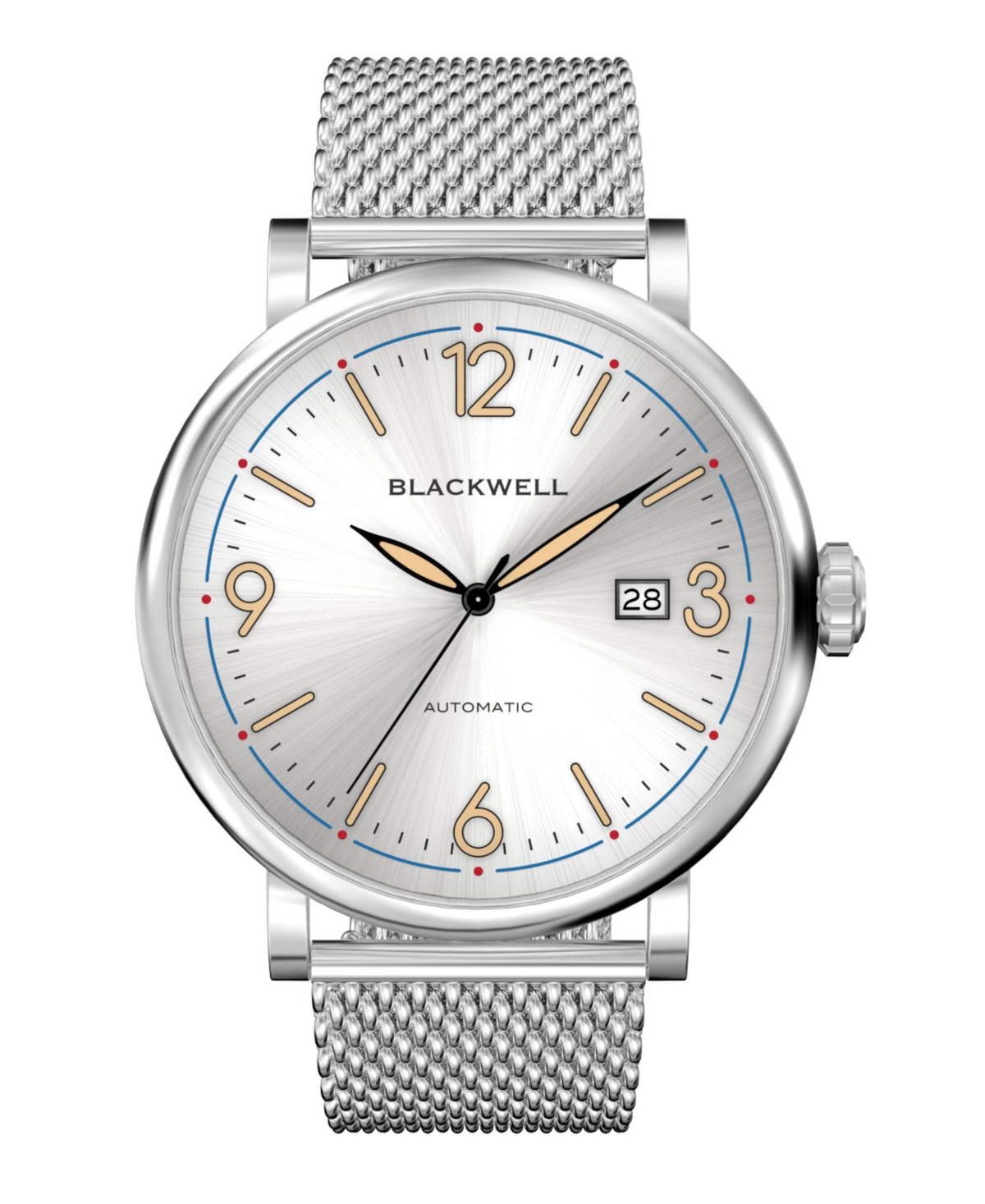 Blackwell Sunray White Dial with Silver Tone Steel and Silver Tone Steel Mesh Watch 44 mm