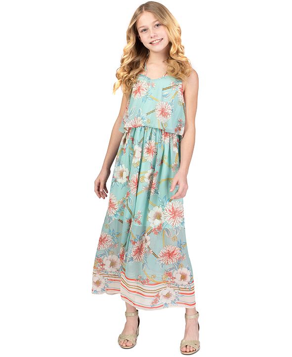 Bonnie Jean Big Girls Floral-Print Popover Maxi Dress & Reviews - All Girls&#39; Dresses - Kids - Macy&#39;s
