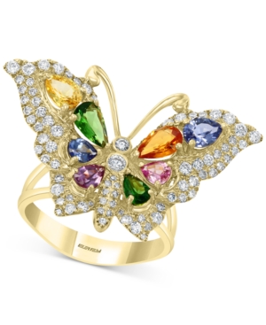 image of Effy Multi-Gemstone (2-1/3 ct. t.w.) & Diamond (3/4 ct. t.w.) Butterfly Ring in 14k Gold