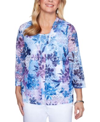 Alfred Dunner - Classics Embellished Floral-Print Layered-Look Top