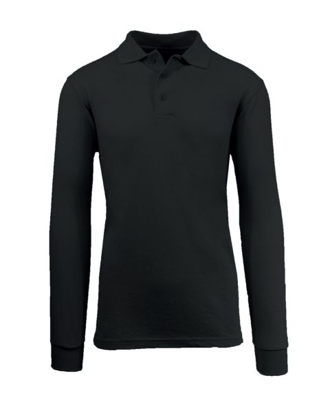 Мужское поло Galaxy By Harvic Long Sleeve Pique Polo Shirt, цвет: Чёрный