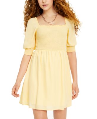 Ultra Flirt - Juniors' Smocked Puff-Sleeve Dress