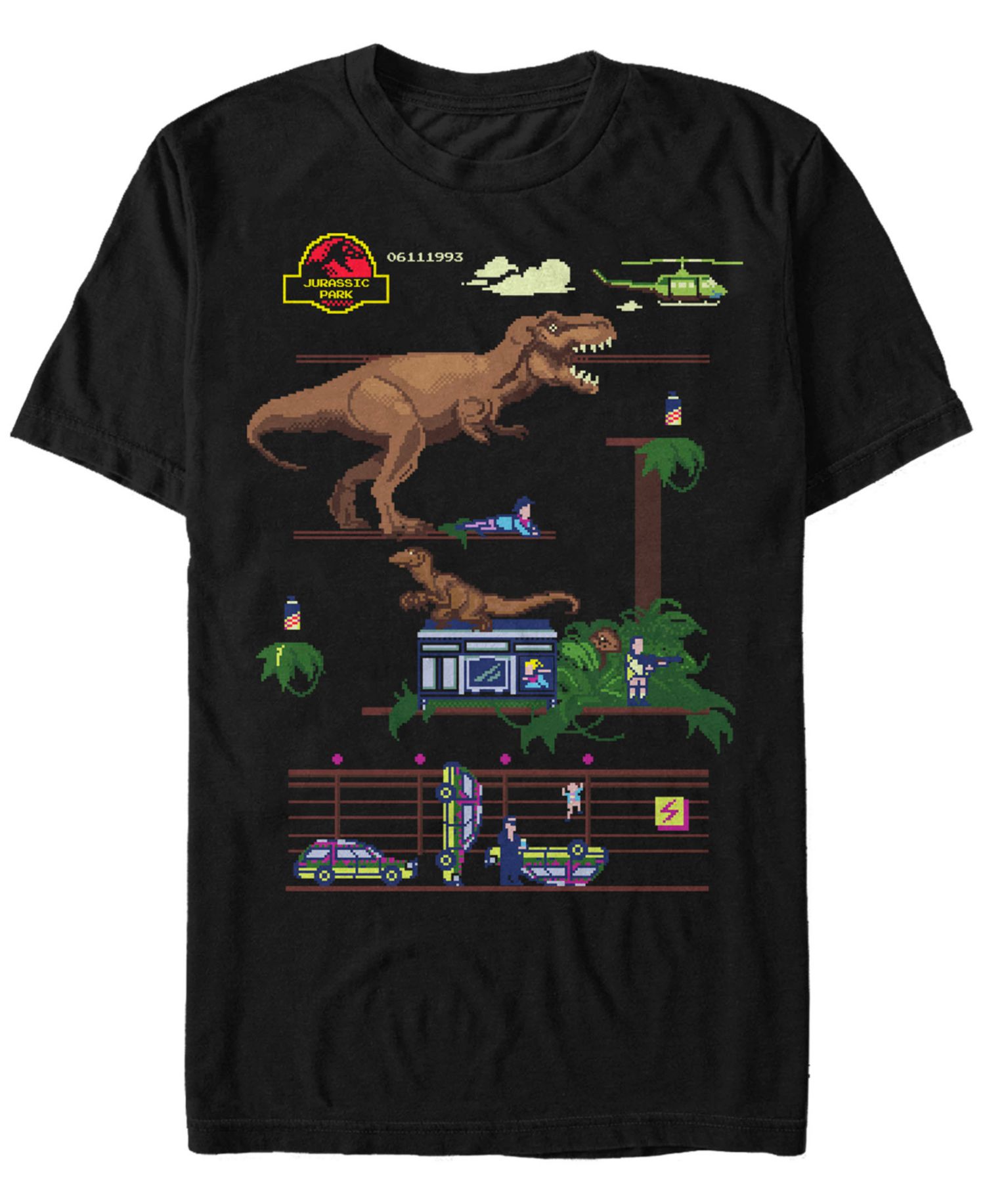 Jurassic Park Men's Digital Video Game Scene Short Sleeve T-Shirt