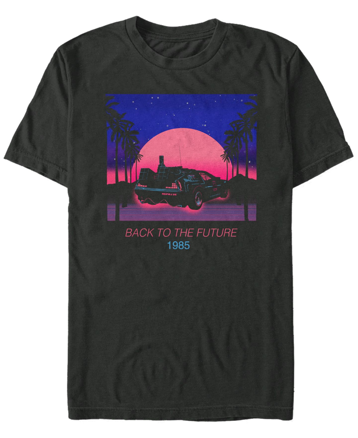 Мужская футболка Fifth Sun Back to the Future Franchise Neon Delorean 1985 Sunset Poster Short Sleeve, цвет: Чёрный — фото 1