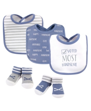 image of Hudson Baby Baby Boys Voted Most Handsome Bib and Sock Set, Pack of 5