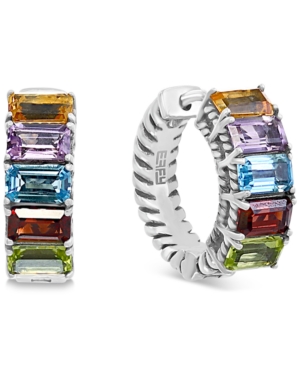 image of Effy Multi-Gemstone Small Hoop Earrings (3 ct. t.w.) in Sterling Silver, 0.6