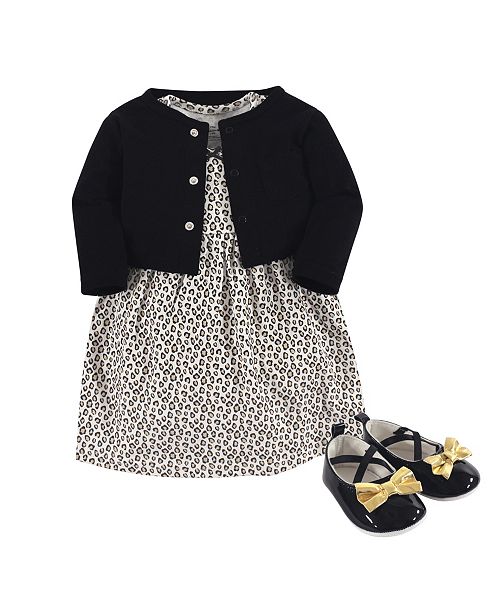 Little Treasure Baby Girls Leopard Cardigan Dress And Shoe Set