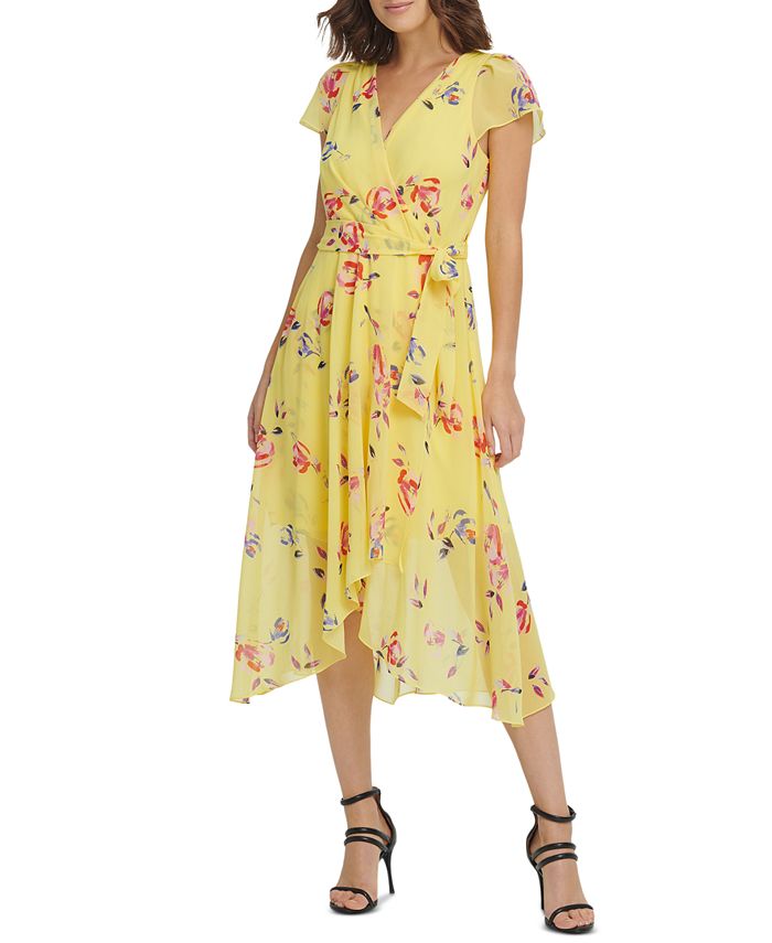 DKNY Floral-Print Flutter-Sleeve Midi Dress & Reviews - Dresses - Women ...