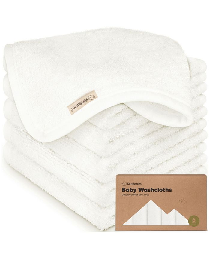 KeaBabies 6pk Deluxe Baby Washcloths, Organic and Soft Baby Wash Cloth, Baby Bath Towel, Face Cloths - White - No Size