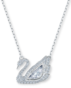 image of Swarovski Silver-Tone Dancing Swan Crystal Pendant Necklace, 15
