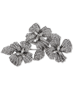 image of Anne Klein Silver-Tone Crystal Pave Flower Pin