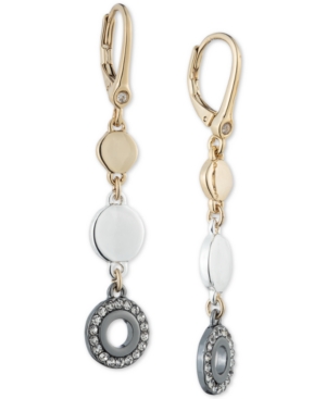 image of Dkny Tri-Tone Crystal Ring Drop Earrings