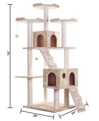 74" Multi-Level Real Wood Cat Tree Large Cat Play Furniture With ScratchhIng Posts, Large Platform, A7401 Beige