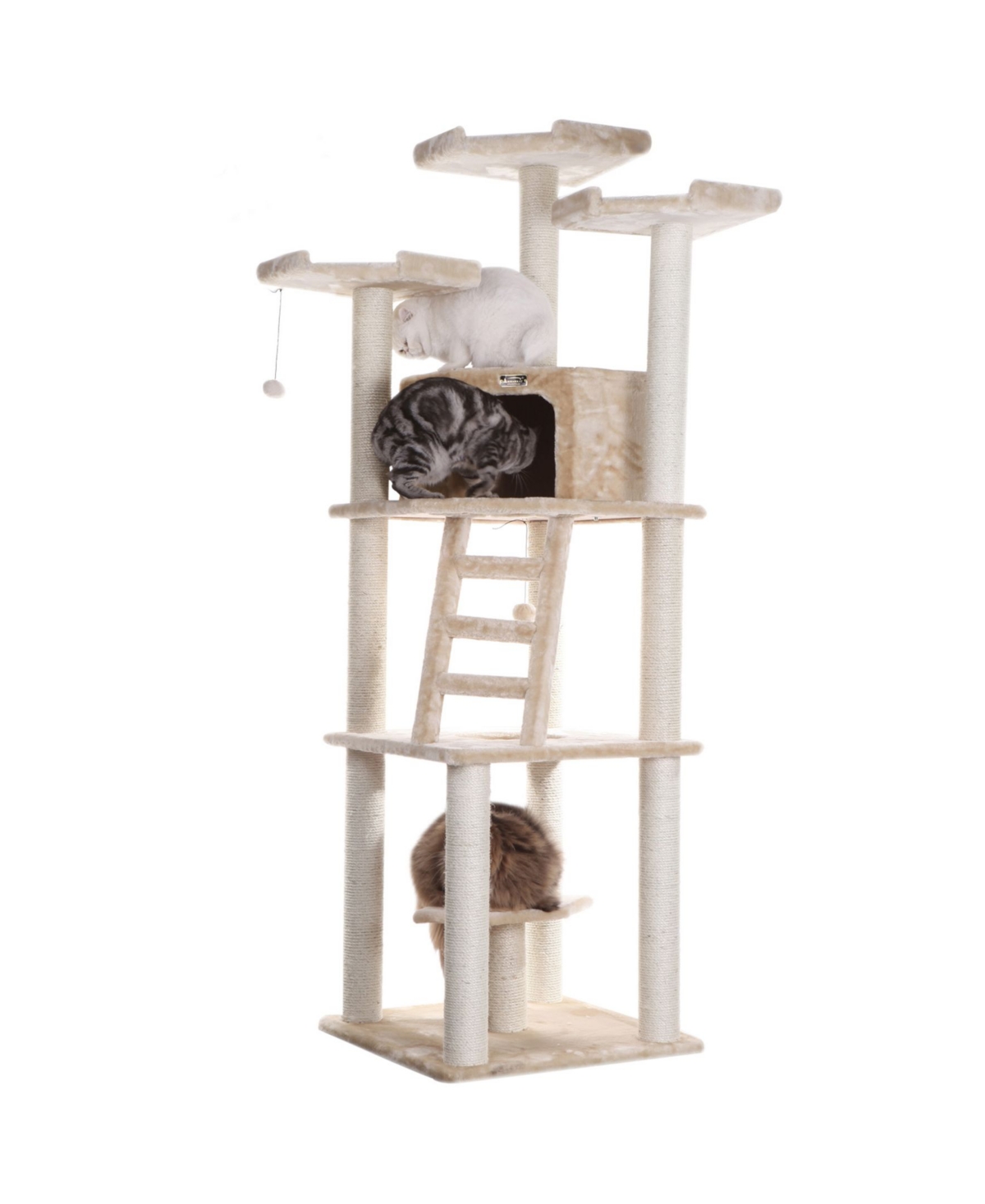 Multi-Function Real Wood Cat Tower With Spacious Condo - Beige