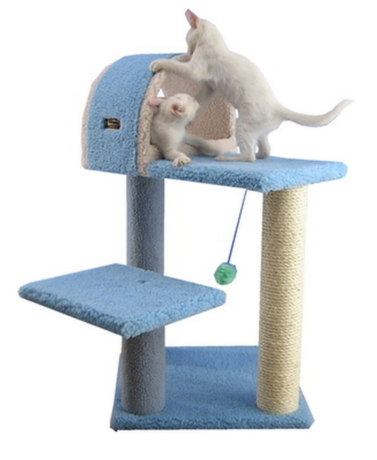 29" Real Wood Cat Tree With Scratcher and Tunnel for Squeeze, Snoozing & Hiding - Sky Blue