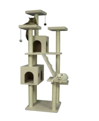 B7701 Classic Real Wood Cat Tree In Ivory, Jackson Galaxy Approved, Multi Levels With Ramp, Three Perches, Two Condos