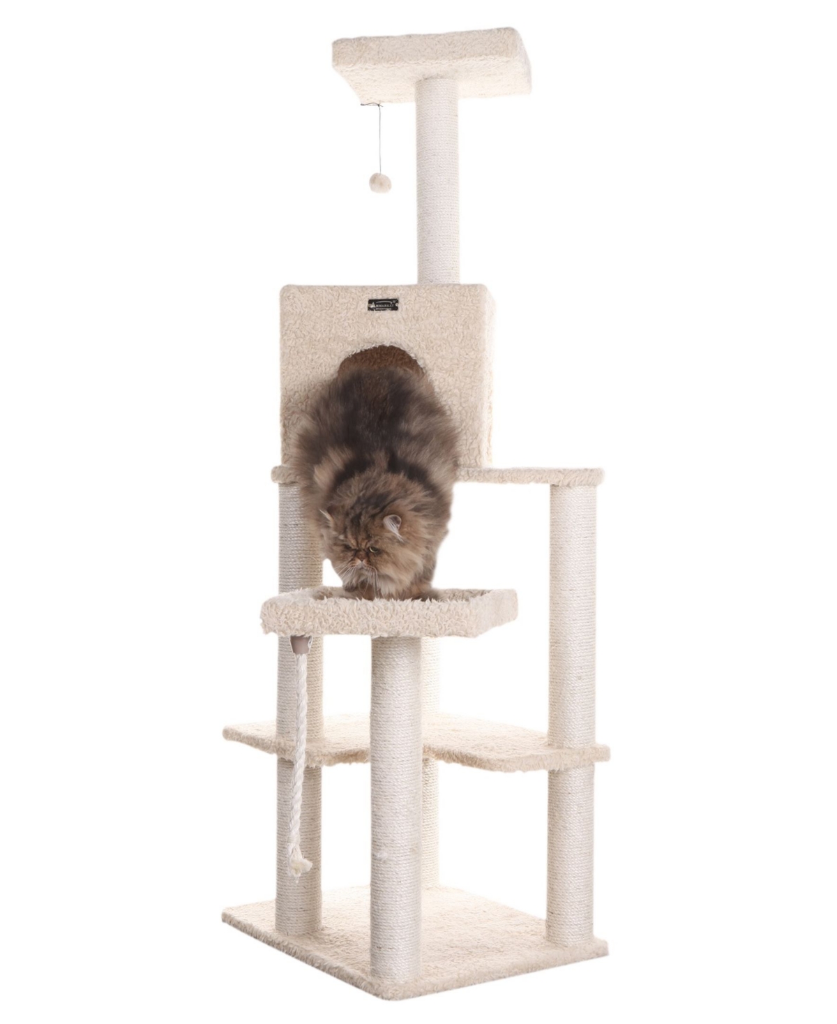 Real Wood Cat Tower, Ultra Thick Faux Fur Covered Cat Condo - Beige