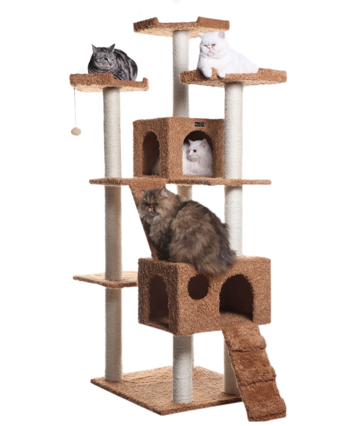 74" Multi-Level Real Wood Cat Tree With Scratching Posts - Ochre Brown