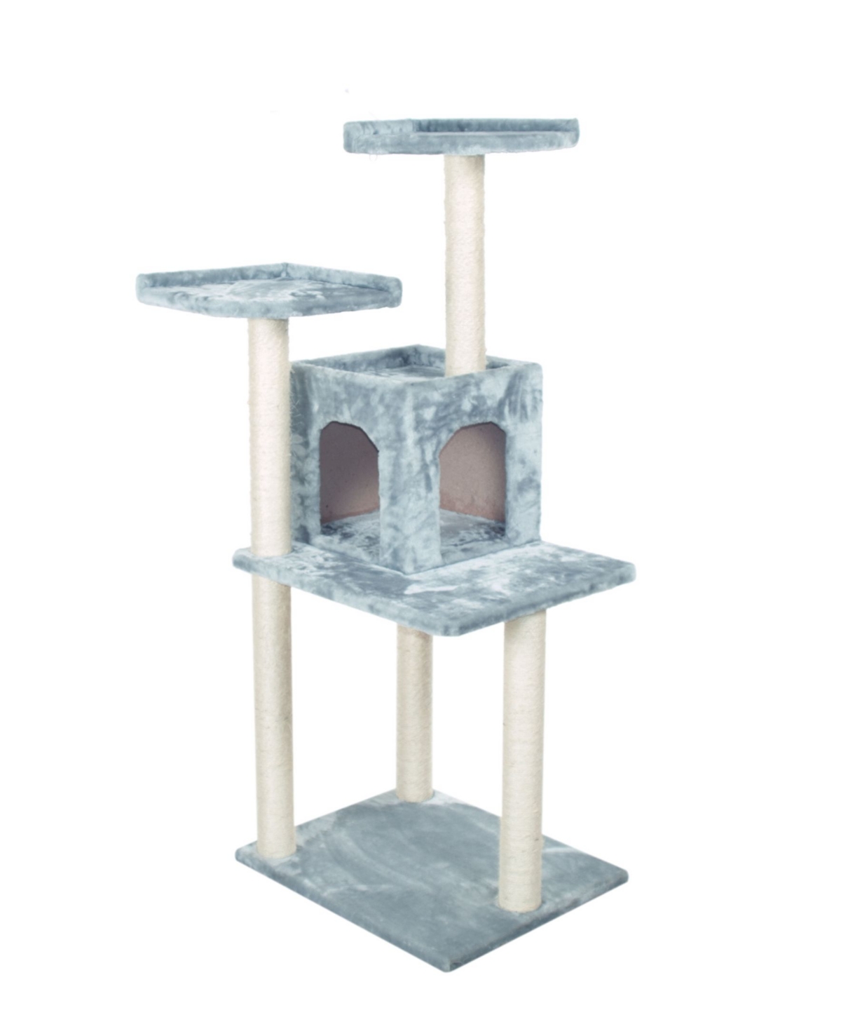57-Inch Real Wood Cat Tree With Two-Door Condo - Silver-Tone and Gray