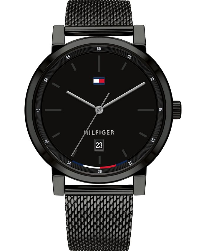 Tommy Hilfiger Men's Black Stainless Steel Mesh Bracelet Watch 43mm ...