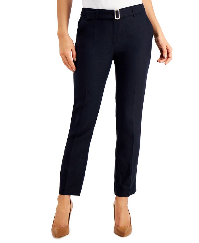 Calvin Klein Belted Slim-Leg Pants - Macy's