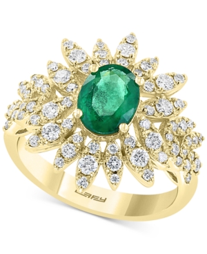 image of Effy Emerald (1-1/6 ct.t.w.) & Diamond (3/4 ct. t.w.) Statement Ring in 14k Gold