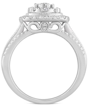 Macy's - Diamond Halo Cluster Engagement Ring (1 ct. t.w.) in 14k White Gold