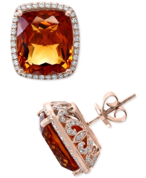 image of Effy Madera Citrine (17-1/10 ct. t.w.) & Diamond (5/8 ct. t.w.) Stud Earrings in 14k Rose Gold