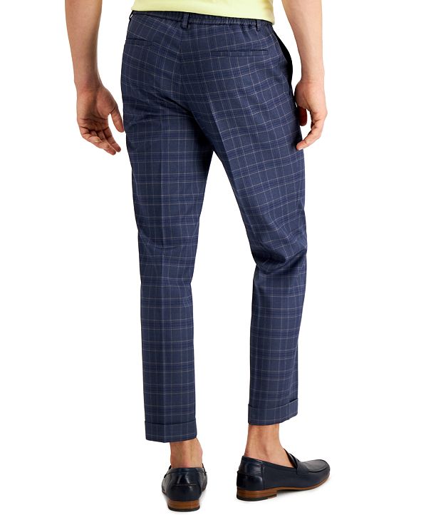 Bar III Men's SlimFit Stretch Plaid Cropped Dress Pants, Created for