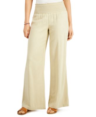 smocked waist wide leg pants