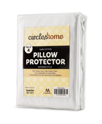 Circles Home 100% Cotton Pillow Protector with Zipper – White (4 Pack)