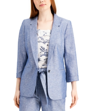 Bar Iii Chambray Linen One-Button Blazer Created for Macy's