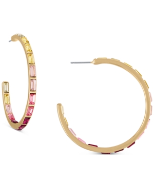 image of Rachel Rachel Roy Gold-Tone Pink Ombre Baguette Medium Hoop Earrings, 1.5