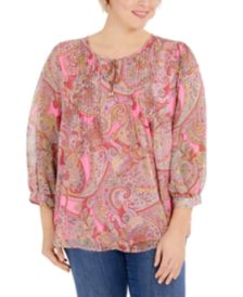 Plus Size Paisley-Print Pintuck Top, Created for Macy's