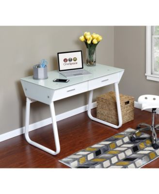 OneSpace Ultramodern Glass Computer Desk with Drawers