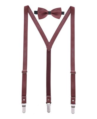 Men's Suede Y-Back Suspenders Bow Tie Set