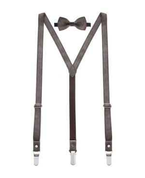 Mio Marino Men's Suede Leather Suspenders Bow Tie Set