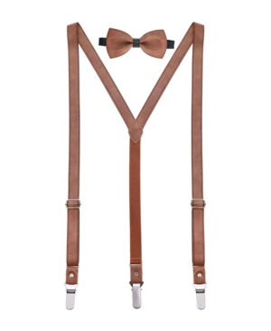 Mio Marino Men's Suede Leather Suspenders Bow Tie Set