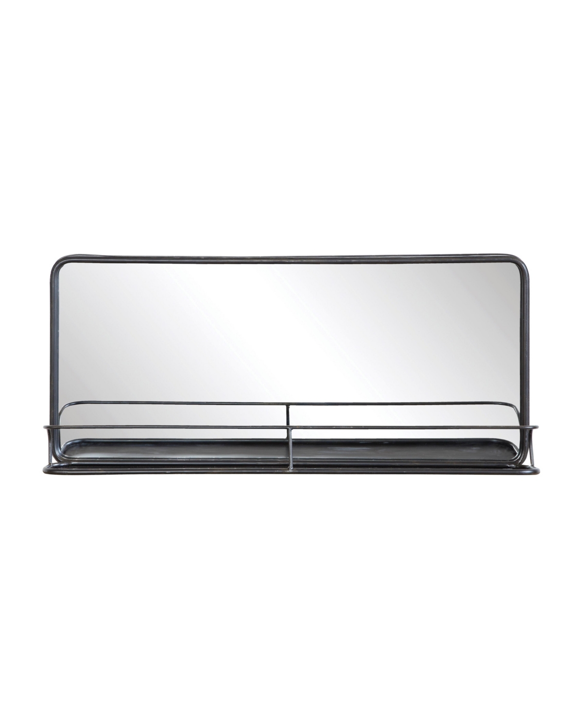 Wide Metal Framed Rectangle Wall Mirror with Shelf, Black - Grey
