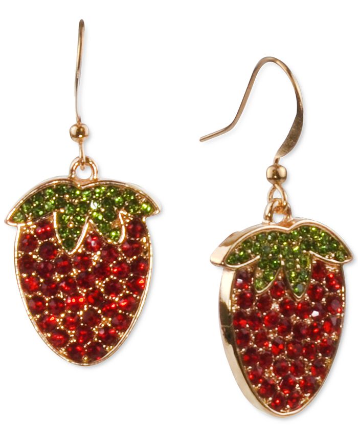 Charter Club Gold-Tone Pavé Strawberry Drop Earrings, Created for Macy ...