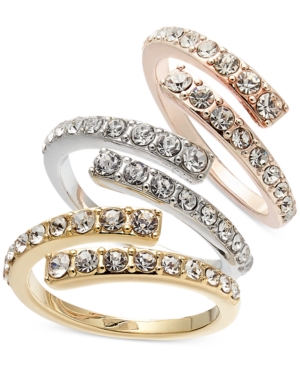 image of Inc Tri-Tone 3-Pc. Set Crystal Bypass Stackable Rings, Created for Macy-s