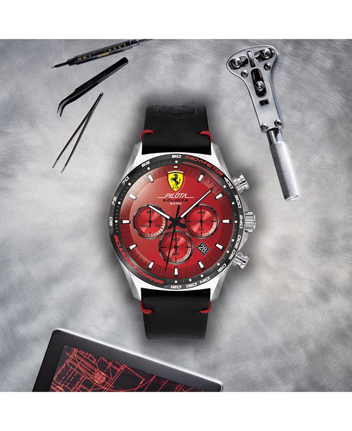 Ferrari Men's Pilota Evo Men's Black Leather Strap Watch 44mm - Macy's