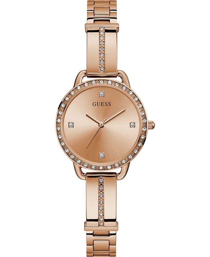 GUESS - Women's Rose Gold-Tone Stainless Steel Semi-Bangle Bracelet Watch 30mm