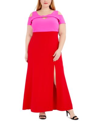 Nightway Plus Size Colorblocked Cold-Shoulder Gown - Macy's
